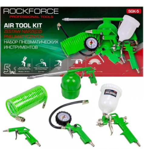 Комплект пневматични инструменти Partner , 5 части, С бързи връзки, Пистолет за боя с горно казанче