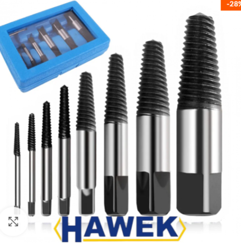 Екстрактори 8ч. за болтове и скъсани ВиК части HAWEK HW-1023