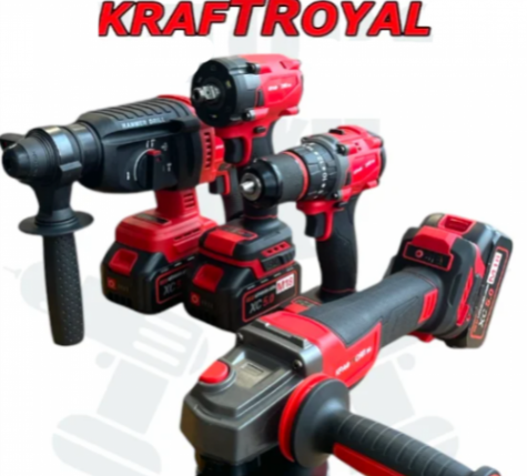 Безчетков комплект / Акумулаторен перфоратор, ъглошлайф 125ММ, гайковерт и винтоверт 18V с 3 бр. батерии 5AH в куфар и зарядно