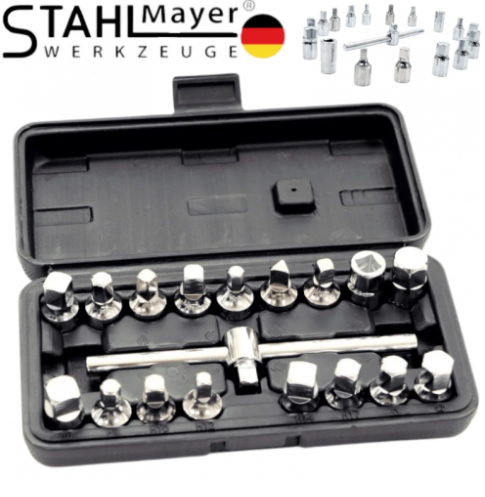 КОМПЛЕКТ КЛЮЧОВЕ ЗА ПРОБКИ НА КАРТЕР 18 ЧАСТИ STAHLMAYER