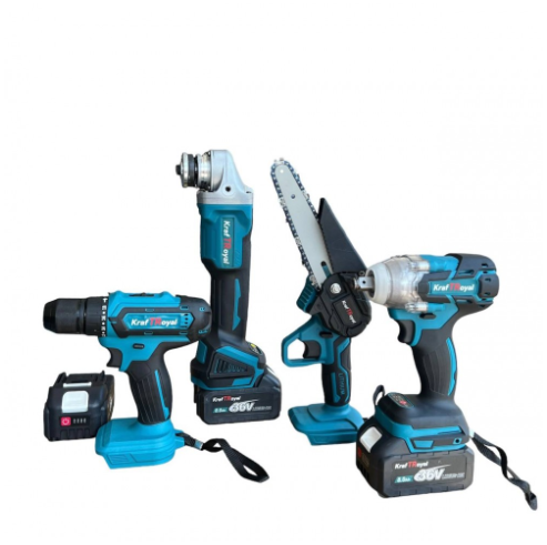 Акумулаторен трион 15 см шина, ъглошлайф 125ММ, гайковерт и винтоверт 36V с 3 бр. батерии 8AH в куфар и зарядно