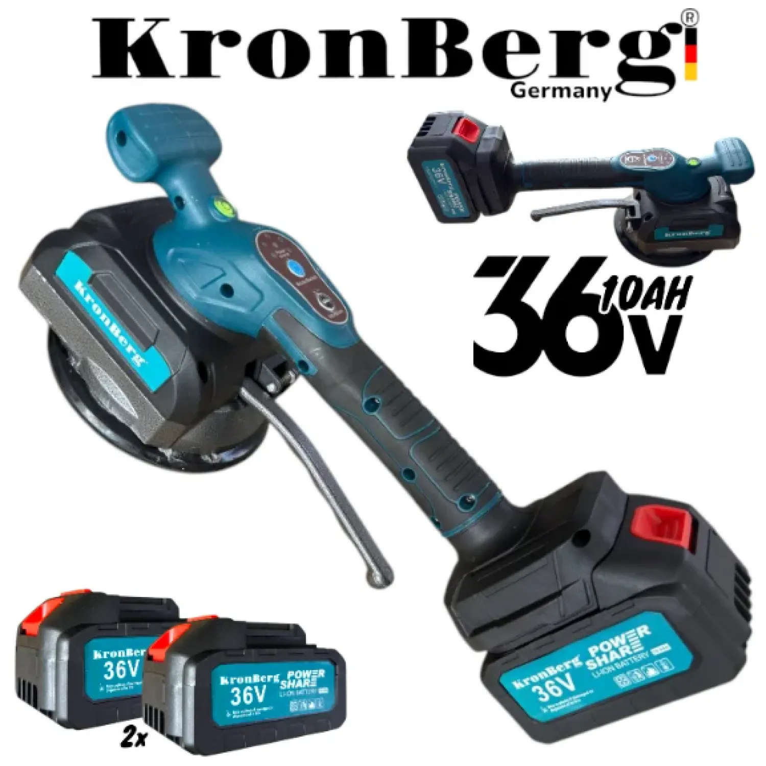 Вендуза за Плочки Акумулаторна KRONBERG 36V 10AH 2 Батерии в Куфар Вакуум Вибромашина 150кг