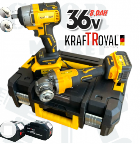 Комплект акумулаторен ъглошлайф и гайковерт 36V 8Ah KraftRoyal