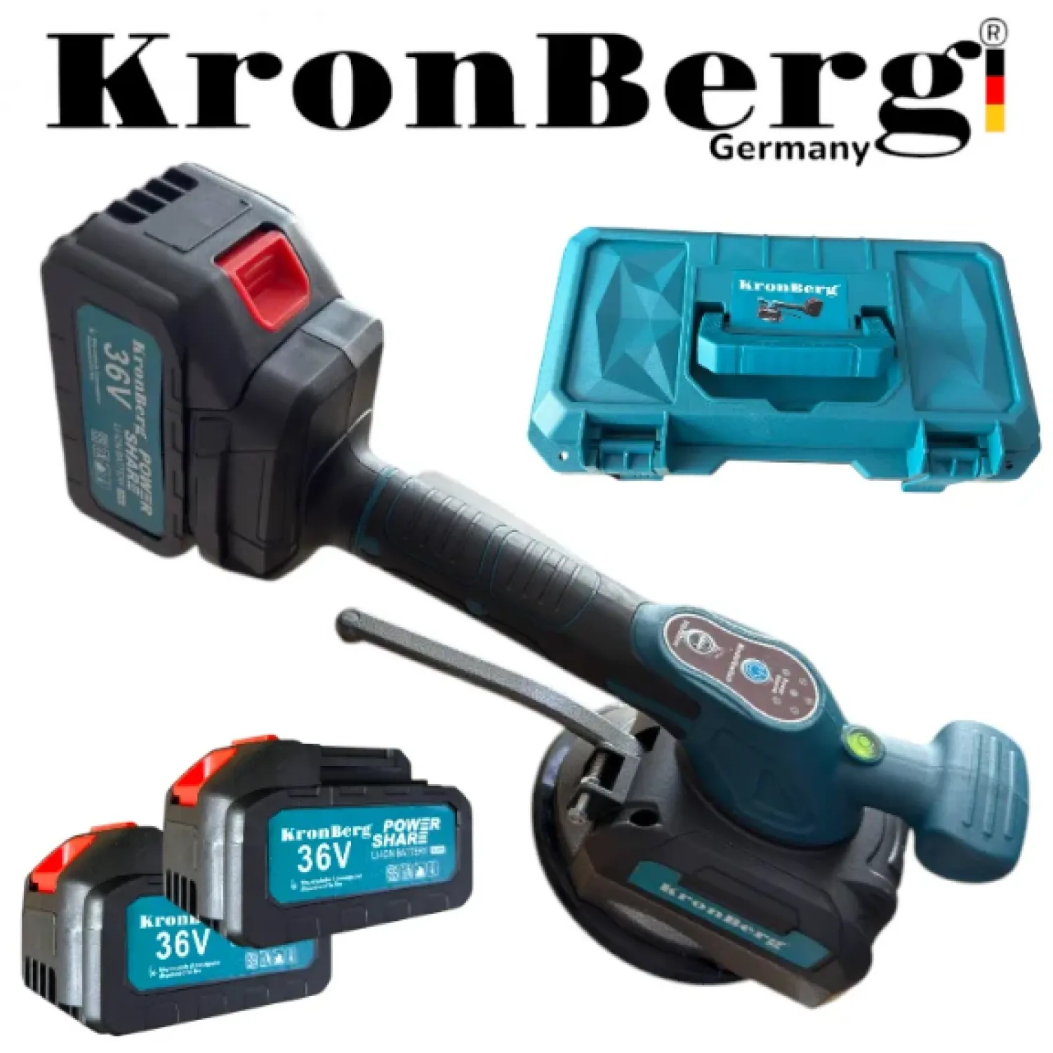Вендуза за Плочки Акумулаторна KRONBERG 36V 10AH 2 Батерии в Куфар Вакуум Вибромашина 150кг