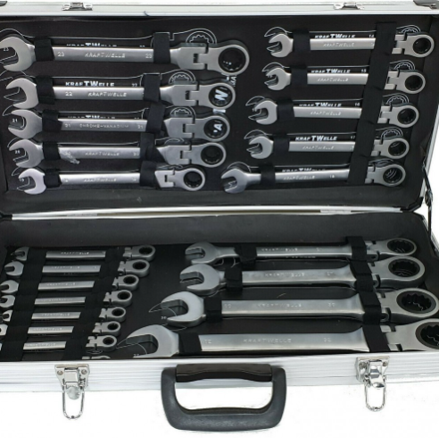 К-т звездогаечни чупещи тресчотни ключове от 6мм до 32мм 22 части в метален куфар KRAFTWELLE Germany