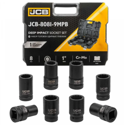 Дълбоки Ударни Вложки 1″ цол 12-СТЕННИ и 6-СТЕННИ 1″ 22-41мм 8 части JCB