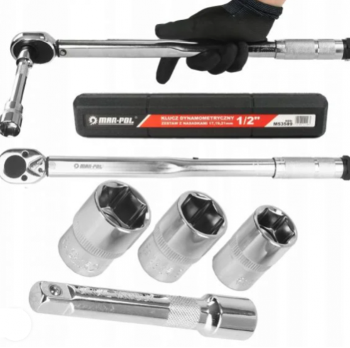 Полски Динамометричен Ключ Mar-Pol 1/2 28- 210 Nm вложки 17,19,21 + удължител