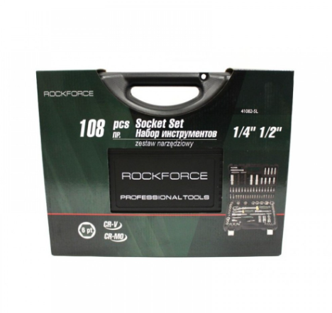 Куфар Гедоре с разтегателни тресчотки ROCK FORCE 108 части, CR-V, Cr-Mo, 1/2" и 1/4"