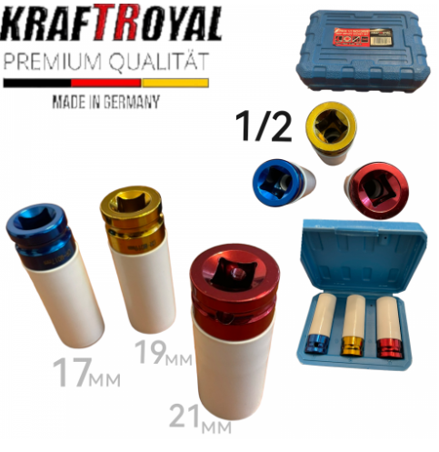 Ударни Вложки 3 броя 1/2″ Ф17 Ф19 Ф21 KrafTRoyal