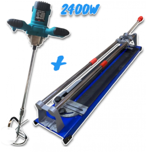 Релсова Машина за Рязане на Плочки 400мм HAWEK + Бъркалка за Бетон 2400W