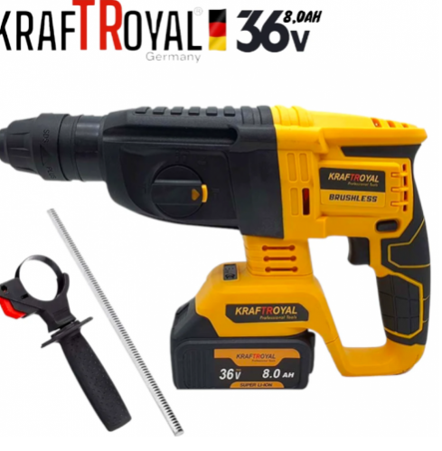 Акумулаторен перфоратор, ъглошлайф 125ММ, гайковерт и винтоверт KraftRoyal 36V с 3 бр. батерии 8AH в куфар и зарядно