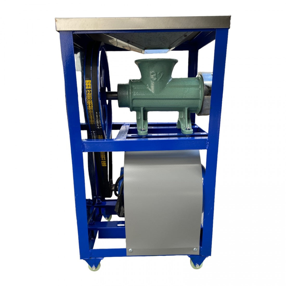 Професионална Чугунена Месомелачка Румънска №32 с Електромотор 1.5кв с двоен ремък плот от неръждавейка