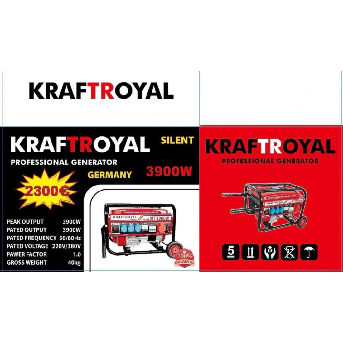 Генератор за Ток 3,9кW KRAFT ROYAL Четиритактов Агрегат с Колела