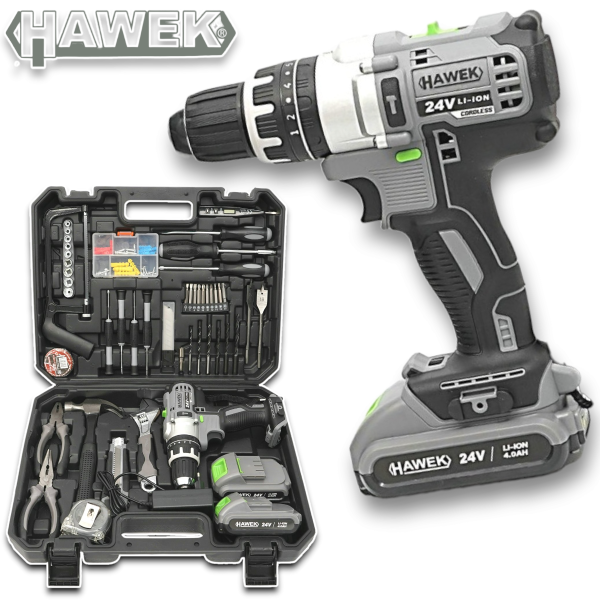 Акумулаторен Ударен Винтоверт 24V HAWEK Полша + 111 части Инструменти
