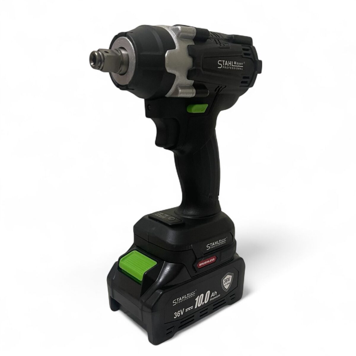 КОМПЛЕКТ 7 В 1 ОТ АКУМУЛАТОРЕН ПЕРФОРАТОР, ВИНТОВЕРТ, ГАЙКОВЕРТ, ЪГЛОШЛАЙФ, САБЛЕН ТРИОН , РЕЗАЧКА С ОМАСЛЯВАНЕ И LED ЛАМПА 36V 10AH - С 4 БАТЕРИИ И ЧАСТИ В КУФАР STAHLMAYER BLACK