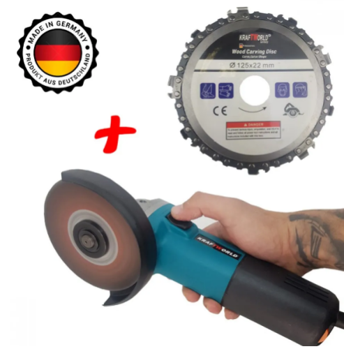 Ъглошлайф Kraft 125 мм, 1100W, с регулация на оборотите + Диск за ъглошлайф с верига,за рязане на дърво KRAFT