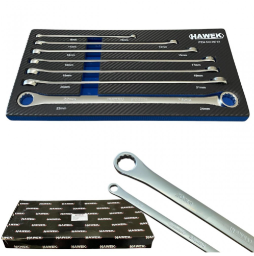 КОМПЛЕКТ КЛЮЧОВЕ ДЪЛГИ ПРАВИ ЗВЕЗДИ ( УДЪЛЖЕНИ) 8 - 24 ММ 7 ЧАСТИ HAWEK