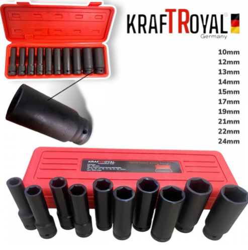Акумулаторен Комбиниран Гайковерт / Импакт Безжичен Акумулаторен Безчетков KRAFT ROYAL 36V 8.0AH 2 Броя Батерия + 10 броя Удължени Ковани Вложки 10-24мм