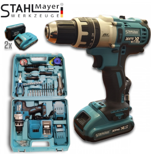 Акумулаторен Ударен Винтоверт Безчетков 36V 8,0AH STAHLMAYER XR BL MOTOR+ 40 части Инструменти Безжичен ( бормашина )