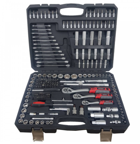 НОВ МОДЕЛ С ТРЕСЧОТНИ Звездогаечни Ключове Немски Куфар с Инструменти 216ч Stahl Mayer Гедоре с 3бр Тресчотка и ключове 8-22- Тресчотни