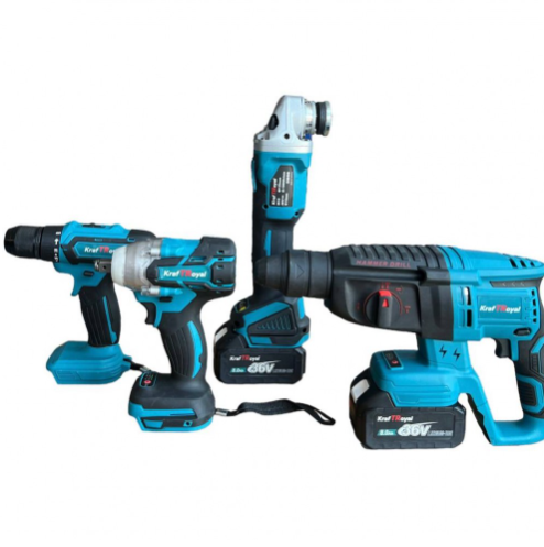 Акумулаторен перфоратор, ъглошлайф 125ММ, гайковерт и винтоверт 36V с 3 бр. батерии 8AH в куфар и зарядно