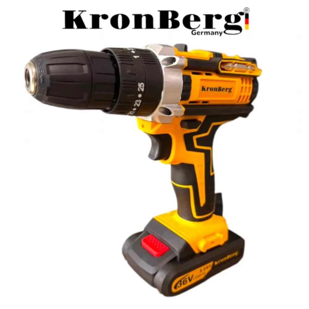 Акумулаторен Безчетков Ударен Винтоверт (Бормашина) KRONBERG 36V 8AH 2 Батерии и Зарядно в Куфар