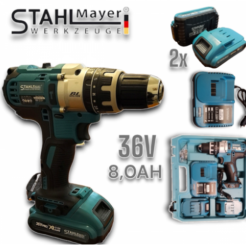 Акумулаторен Ударен Винтоверт Безчетков 36V 8,0AH STAHLMAYER XR BL MOTOR+ 40 части Инструменти Безжичен ( бормашина )