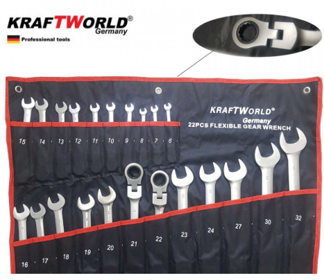 ПЪЛЕН КОМПЛЕКТ Немски Тресчотни ключове 22ч 6-32мм с чупещо рамо