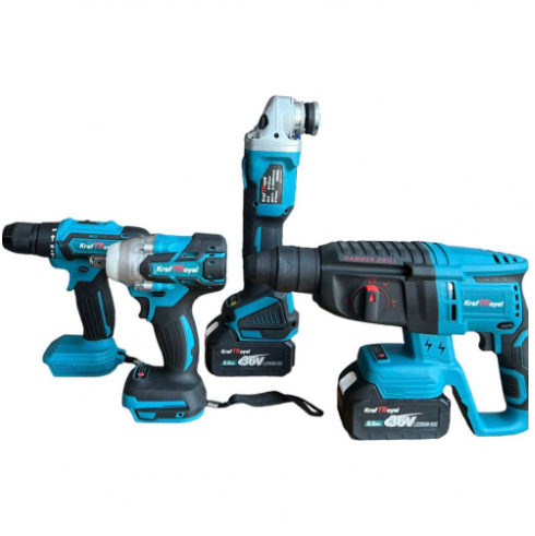 Акумулаторен перфоратор, ъглошлайф 125ММ, гайковерт и винтоверт 36V с 3 бр. батерии 8AH в куфар и зарядно