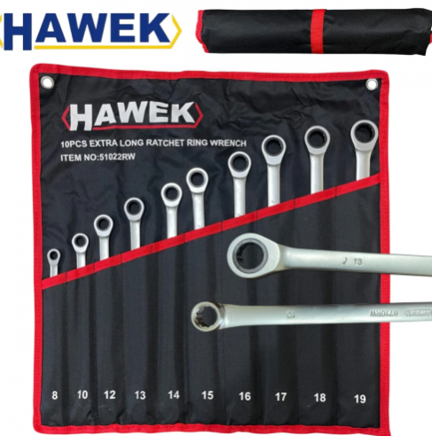 Удължени Ключове Прави Лули с Тресчотка 8-19мм HAWEK 51022RW