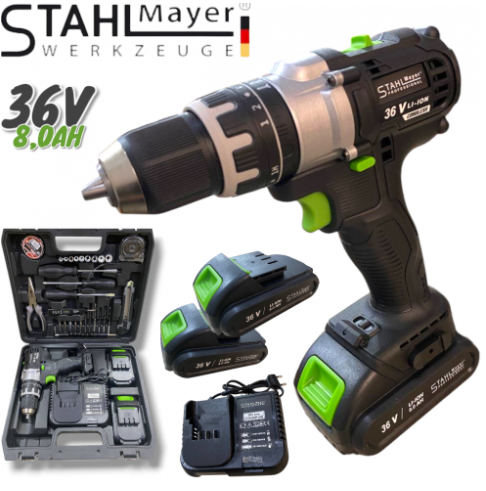 Акумулаторен Винтоверт 36V 8AH STAHLMAYER BLACK Серия + 40 части Инструменти Ударна Бормашина модел 2024
