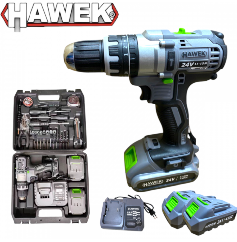 Акумулаторен Ударен Безчетков Винтоверт 24V 4AH HAWEK Полша + 40 части Инструменти