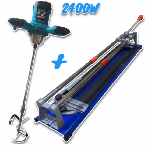Релсова Машина за Рязане на Плочки 400мм HAWEK + Бъркалка за Бетон 2400W