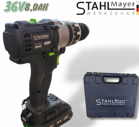 Акумулаторен Винтоверт 36V 8AH STAHLMAYER BLACK Серия + 40 части Инструменти Ударна Бормашина модел 2024
