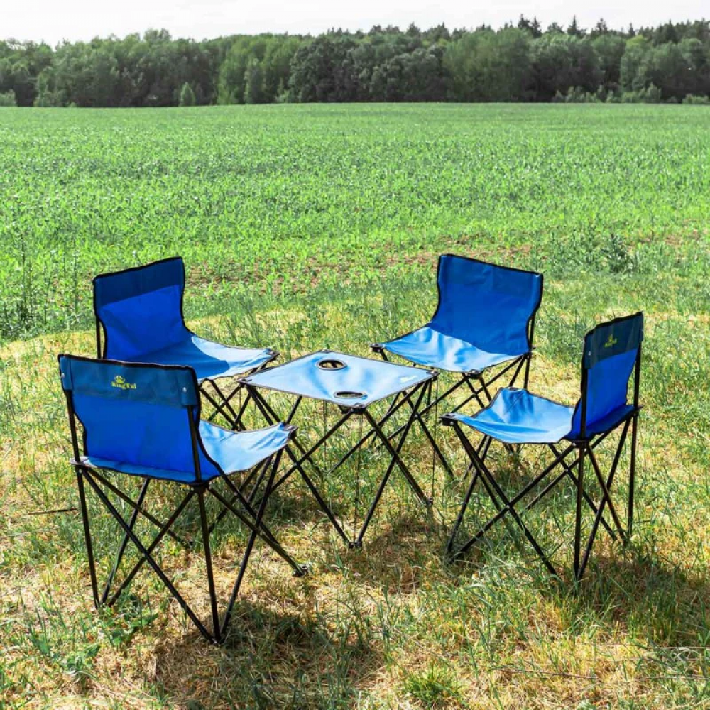 Сгъваема къмпинг маса с 4 стола, метална конструкция