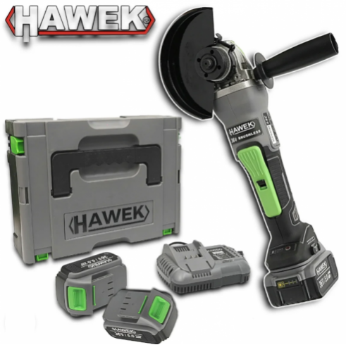 БЕЗЧЕТКОВ ЪГЛОШЛАЙФ АКУМУЛАТОРЕН HAWEK 36V + 2 БАТЕРИИ 5AH И ЗАРЯДНО С КУФАР