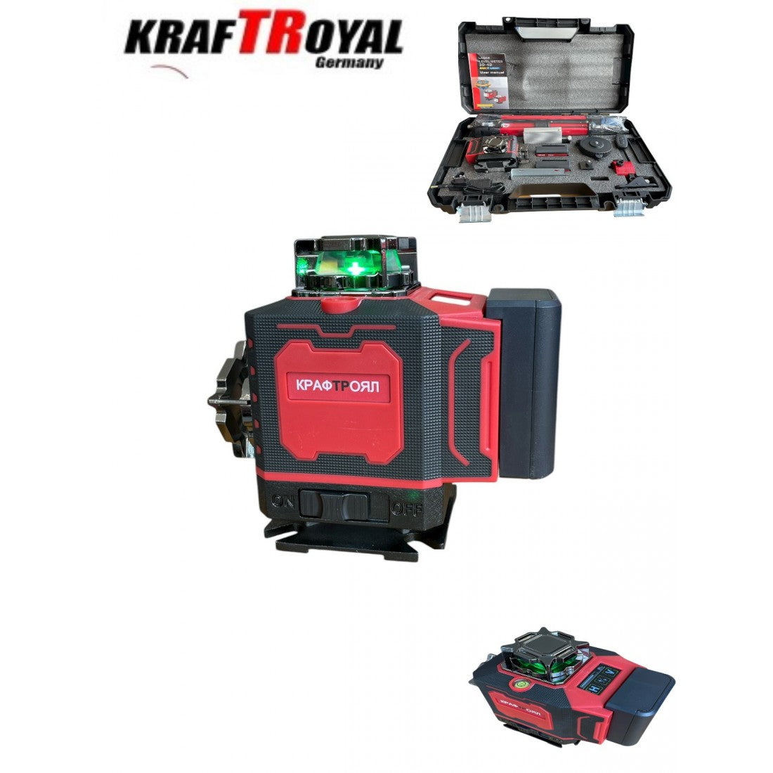 Лазерен Нивелир с 16 линии KRAFTROYAL 4Д със сензор индикация на батерия + тринога