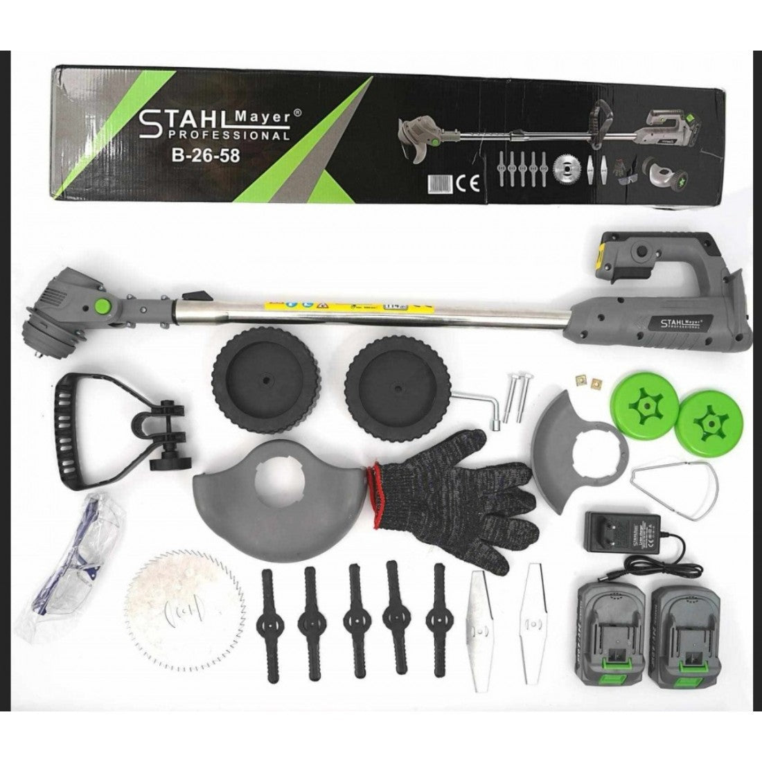 Акумулаторен Тример с Колела 36V 8,0AH Градински Храсторез за Трева STAHLMAYER 2x Батерии