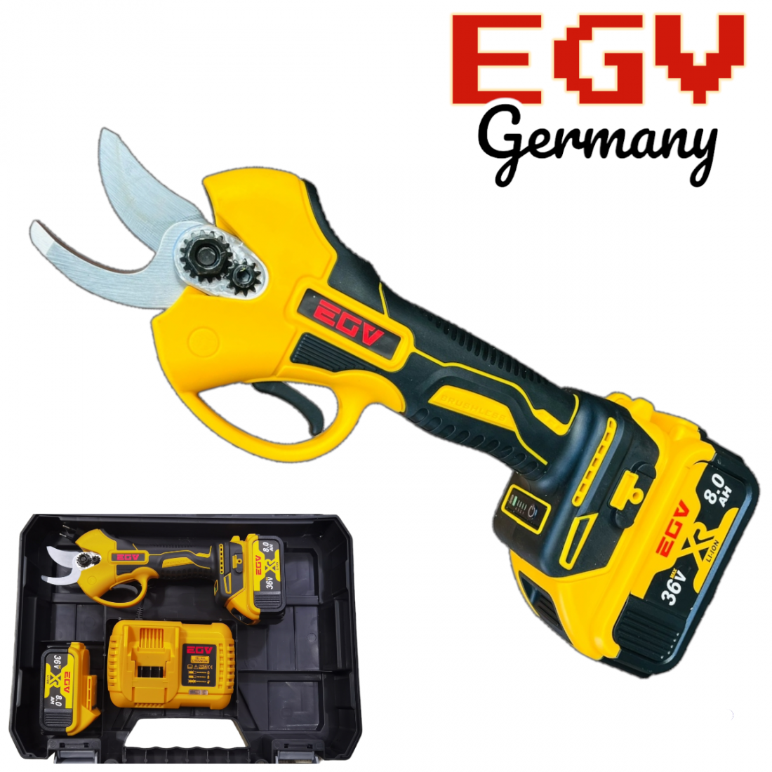 Акумулаторна Лозарска Ножица EGV PRO 36V 8,0AH Градинска Резачка 33мм