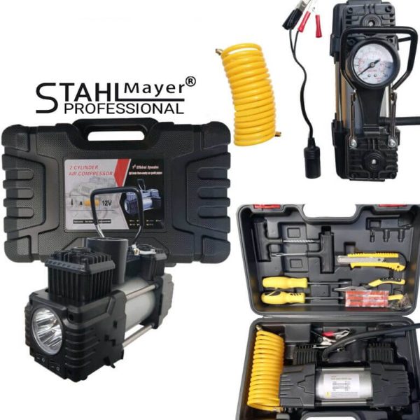 Комплект "Пътна помощ" - компресор за гуми с LED фенер, маркуч за въздух и инструменти