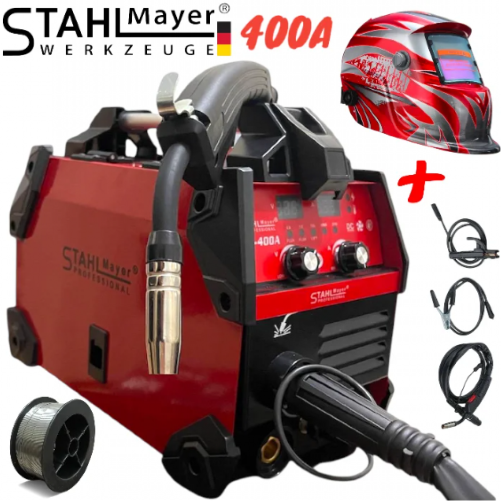 Телоподаващо Инверторен Електрожен 2в1 STAHLMAYER RED + Соларна Маска Шлем Апарат Телоподаващ