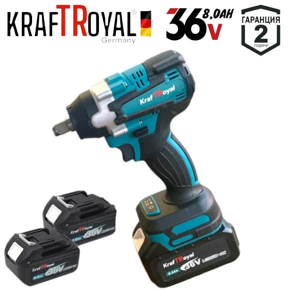 Акумулаторна Прожектор Лампа USB Перфоратор Винтоверт Гайковерт-Импакт и Ъглошлайф 36V 8,0AH KRAFTROYAL Комплект 5в1 с 3 Батерии