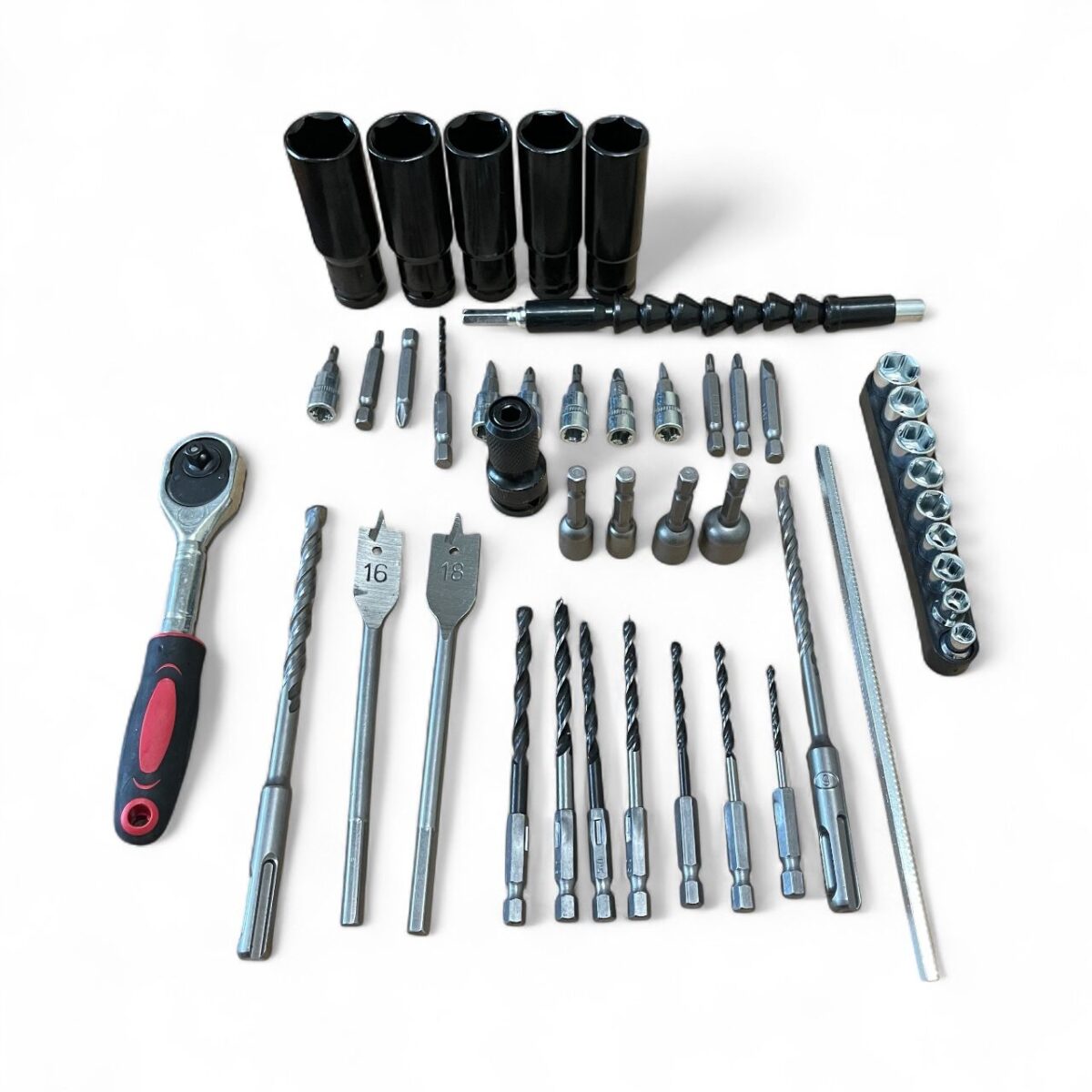 КОМПЛЕКТ 7 В 1 ОТ АКУМУЛАТОРЕН ПЕРФОРАТОР, ВИНТОВЕРТ, ГАЙКОВЕРТ, ЪГЛОШЛАЙФ, САБЛЕН ТРИОН , РЕЗАЧКА С ОМАСЛЯВАНЕ И LED ЛАМПА 36V 10AH - С 4 БАТЕРИИ И ЧАСТИ В КУФАР STAHLMAYER BLACK